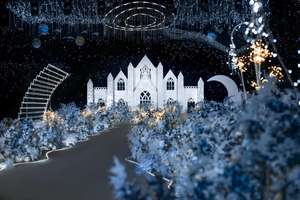 Fondo DE BODA Castillo con luz Diseño personalizado Escenario Flores artificiales Telón de fondo Castillo de boda - Product Image 5