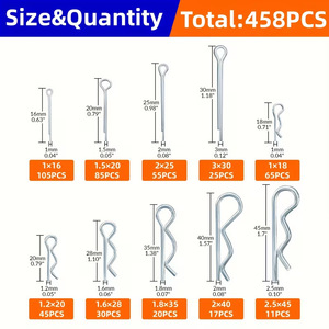 Baiguluo Cotter <b>Pin</b> R-Type <b>Pin</b> Set 458pcs Iron <b>Safety</b> <b>Pins</b> Standard GB51830 Grade A General Usage - Product Image 2