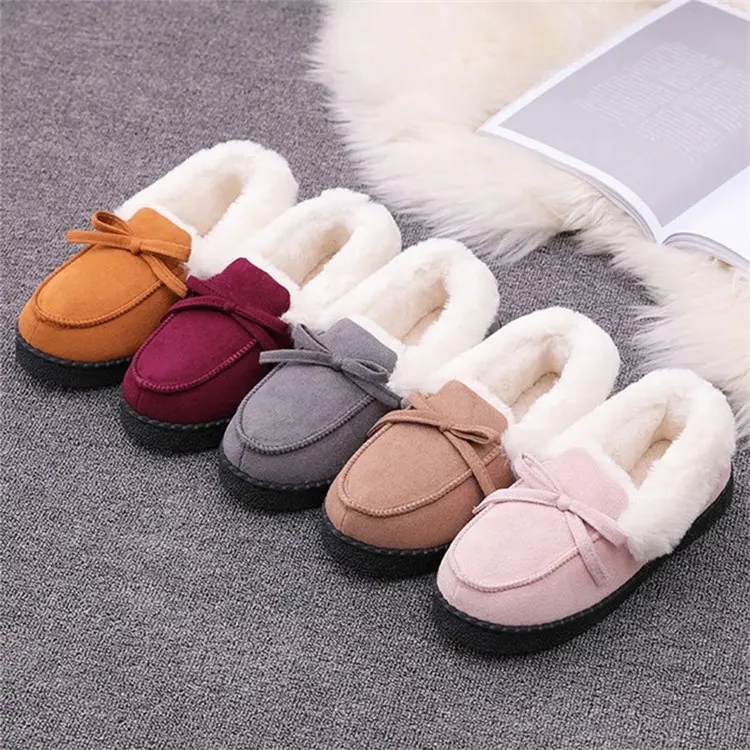 Slippers Women Winter Shoes Bowtie Plush Warm Inside Casual Loafers Designer Fluffy House Fur Slippers