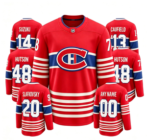 Maillot de hockey sur glace des Canadiens de Montréal # 14 Suzuki # 13 Caufield # 48 Hutson # 20 Slafkovsky # 93 Demidov Personnalisé 100% Polyester - Product Image 1