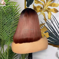 Peluca Bob Liso 1B/Marrón con Encaje Frontal HD 13x4, Cabello Humano Sin Pegamento, Raíces Oscuras 1B/30, 10 Pulgadas, 200 Densidad, Lista para Usar, Venta al por Mayor