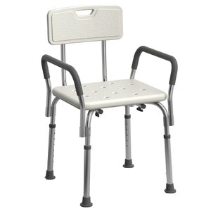 Chaise de douche avec dossier et accoudoirs en alliage d'aluminium et plastique, capacité 250 kg, équipement de sécurité pour la baignade - Product Image 1