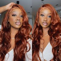 Perruques en cheveux humains HD Lace sans colle, ondulées, couleur brun roux cuivré foncé, avec nœuds invisibles