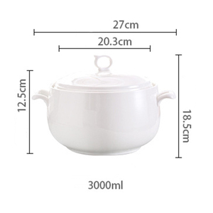 Soupière ronde en céramique blanche de grande capacité <span class=keywords><strong>3L</strong></span> avec couvercle et doubles poignées pour servir la soupe en cuisine - Product Image 6