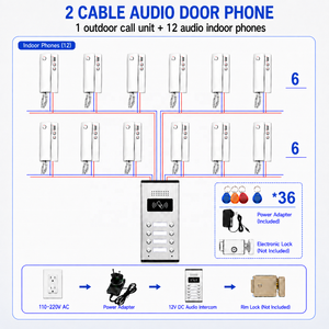 Système d'<span class=keywords><strong>interphone</strong></span> audio résidentiel à 2 fils avec 12 combinés intérieurs et une station extérieure en métal pour appartements et villas - Product Image 1