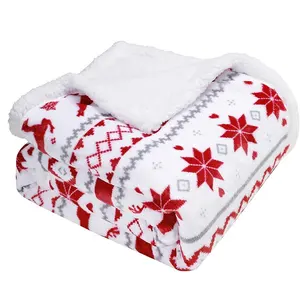 थोक आरामदायक रोएंदार कस्टम क्रिसमस डिज़ाइन मूंगा शेरपा ऊन सर्दियों के लिए कंबल फेंकता है