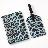 Porte-cartes en cuir PU imprimé léopard, porte-passeport, ensemble d'étiquettes de bagage, accessoires de voyage tendance, cadeau pour hommes et femmes