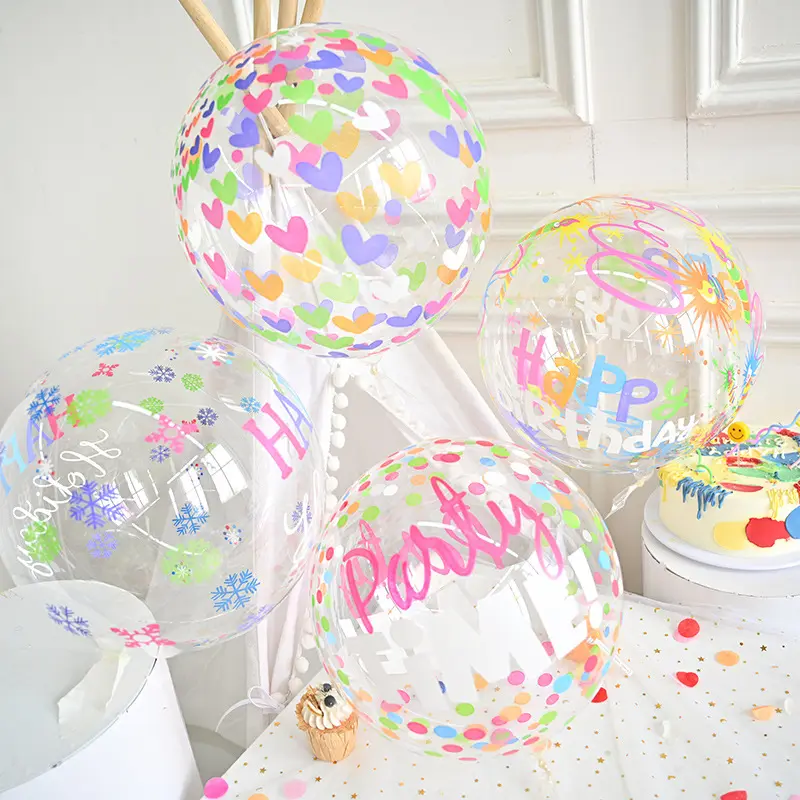 Nieuwe 20Inch Rekbare Bedrukte Kleur Gelukkige Verjaardag Clear Pvc Plastic Bubble Bobo Ballonnen Voor Feestdecoratie