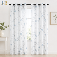 Rideaux semi-transparents à imprimé floral Hb, motif bleu de fleurs et de feuilles, panneaux de fenêtre filtrant la lumière, draperies pour chambre à coucher et salon