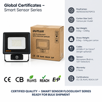 Projecteur extérieur avec capteur, étanche IP65, 20W-70W, super lumineux 6500K, pour jardin, cour, CE