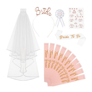 Set de Accesorios para Novia: Velo, Diadema de Aleación, Broche, Pegatinas, Correas para Damas de Honor, Artículos para Fiesta de Cumpleaños, Regalo Desechable - Product Image 4