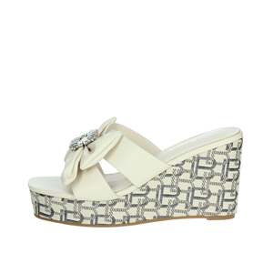 Sandales compensées Laura Biagiotti pour femme, crème, à plateforme et ornées de fleurs - Product Image 1