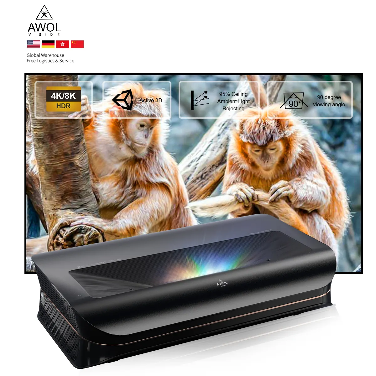 AWOL Vision LTV 3000 pro UST Laser TV 150 ''Projektor 4k Projektor Smart TV Heimkino Triple Laser Projektoren 4k