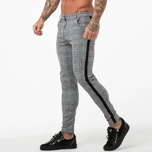 Factory Price Low MOQ Mens Plaid Pants Slim Tapered Fit Casual Stretch Flat-Front Expandable Waist Checkered Dress Pants