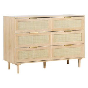 Commode de chambre à coucher moderne en bois avec six tiroirs et design multi-niveaux - Product Image 5