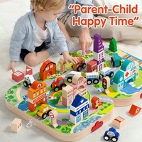Jouets de construction unisexes pour enfants 1:8, 57 pièces, blocs de construction en bois DIY, piste urbaine, forme de ville, jeu éducatif d'empilage, cadeau