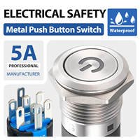 Interruptor de Botón Pulsador de Metal Iluminado de 16 mm GQ16BF-22DP, 2NO2NC, Acero Inoxidable, Latón, 5A, Verde, Rojo, Azul, Símbolo de Encendido LED