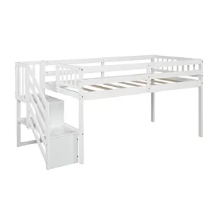 Venta al por mayor cama babie-Escalera de suelo blanco para habitación de bebés y niños, escalera con almacenamiento en tamaño doble