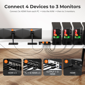 TESmart 4 Port Triple <strong>Monitor</strong> KVM <strong>Switch</strong> HDMI 4K60Hz with USB 3.0 Hub, Headset, Audio&amp;Microphone KVM Switcher - Product Image 3