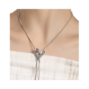 Fashion Simple Draw Design Lava Heart Sweater <b>Chain</b> Silver <b>Titanium</b> Steel Non-fade Jewelry Heart Necklace Wholesale - Product Image 5