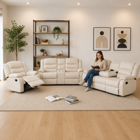 Ensemble de canapés inclinables en cuir synthétique 321 avec console de rangement et table rabattable pour la maison - Vente en gros directe usine