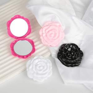 Dompet bundar Mini lipat dua sisi, kaca rias kosmetik bunga wanita - Product Image 4