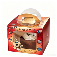 Boîte à pâtisserie en carton imprimé, boîte à gâteau d'anniversaire avec fenêtre transparente en PET, poignée portable, emballage cadeau pour les fêtes, emballage pour desserts