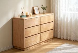 Commode scandinave moderne en bois massif à 6 tiroirs, meuble de rangement pour salon, buffet - Product Image 2