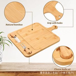 Bamboo <b>Cheese</b> Board With <b>Knife</b> And Fork <b>Set</b> Natural Wood Color Durable For Serving Deli And <b>Cheese</b> - Product Image 2