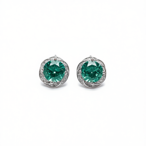 Boucles d'oreilles classiques en zircon vert pour femme, en alliage, taille brillant ronde, sertissage griffe, bijoux de fête, boucles d'oreilles tendance - Product Image 1
