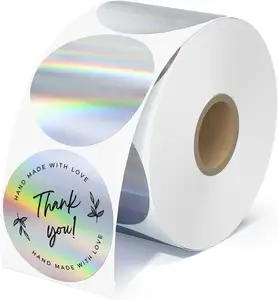 Holographic Round Thermal Label Stickers Printable Rainbow Thermal Printer Labels Stickers Self-Adhesive Name Tag
