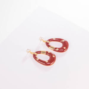 Pendientes de Aro con Flores Rojas, Estilo Vintage Francés, Color Negro, Chapados en Oro sobre Plata, de Lujo, para Mujer - Product Image 4