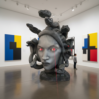 Sculpture cinétique géante en fibre de verre pour extérieur, personnalisée, avec yeux laser, décoration de statue énorme, installation de buste de Méduse