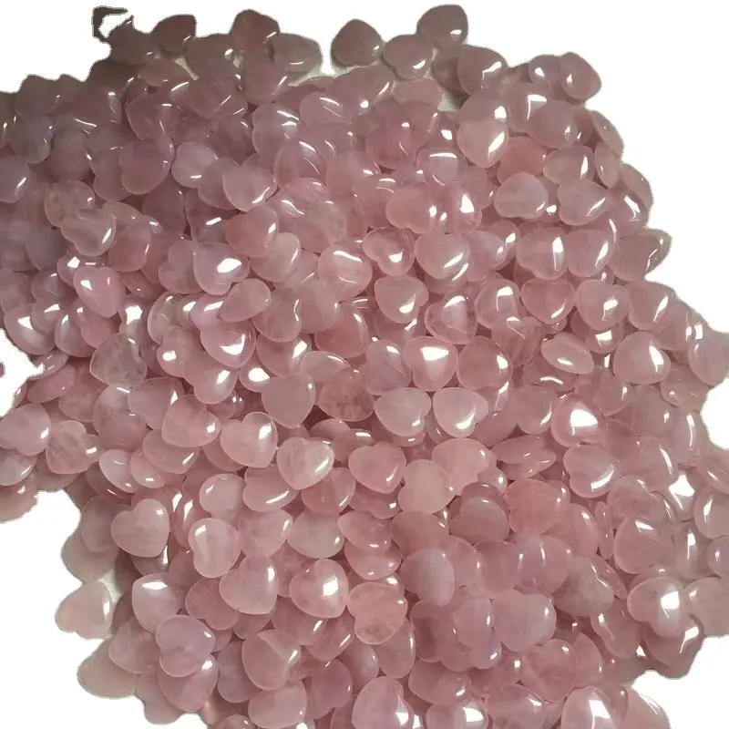 Cristales naturales curativos en forma de corazón, piedra de cuarzo rosa, amuletos de piedras preciosas de corazón para fabricación de joyas, 25mm