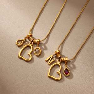 Collar de Moda de Acero Inoxidable con Cadena Dorada, Dije de Corazón Personalizado con Cristal Rosa, Joyería de Regalo, Estilo Personalizado para <span class=keywords><strong>Mujer</strong></span> - Product Image 4