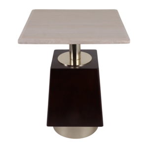 Tavolino Quadrato in Legno e Marmo, Comodino Moderno con Piano in Pietra e Base in Legno per Soggiorno e Camera da Letto - Product Image 5