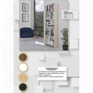 Bibliothèque autoportante Lagom moderne à 5 niveaux en MDF, écologique et durable, avec rangement étroit et dos fermé, idéale pour la maison, le bureau ou le salon - Product Image 1