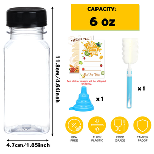 Botellas de Plástico para Jugo de 6oz/180ml al por Mayor con Tapas a Prueba de Manipulación, Botellas Cuadradas para Bebidas, Jugos, Leche y Otras Bebidas - Product Image 2