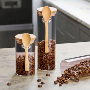 8pcs Wide Mouth Glass Airtight Lid Spice Coffee Containers Glass <strong>Tea</strong> <strong>Canister</strong> <strong>Set</strong> With Bamboo Spoons for Food Storage at Home - Product Image 4
