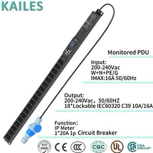 KAILES(KLS) K44I 16A PDU Monofase IP con Punti Antiscivolo18 C39 Interruttore Automatico Hot-swapping Indicatore Luminoso di Alimentazione Misuratore IP Nero - Product Image 6