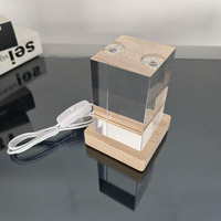 Boîte cadeau 6*6*10cm, cube de cristal 3D gravé au laser, avec base en bois et lumière LED, pour souvenirs
