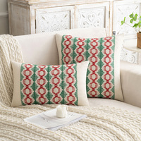 Housse de coussin en jacquard géométrique multicolore avec pompon Décoration bohème Housse de coussin pour le salon Chambre à coucher Canapé