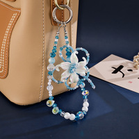 Breloque de téléphone perlée en forme de goutte d'eau, bracelet de poignet, fleur d'iris irisée, porte-clés en acrylique fait main, pendentif élégant, cadeau pour femme