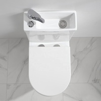 Ensemble WC et lavabo 2-en-1 moderne en céramique blanche à double chasse, avec économie d'eau et glaçure autonettoyante