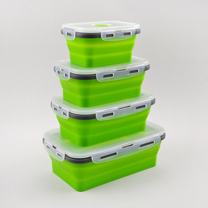 Boîte à lunch rectangulaire moderne en silicone pliable, boîte bento pliable, compatible micro-ondes, chauffable, anti-fuite, couvercle en PP, fraîcheur garantie - Product Image 2