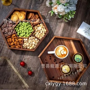 Caja vintage de madera de acacia para frutos secos con tapa, plato de madera para aperitivos, semillas de melón, dulces y frutos secos, plato de aperitivos con múltiples compartimentos. - Product Image 3