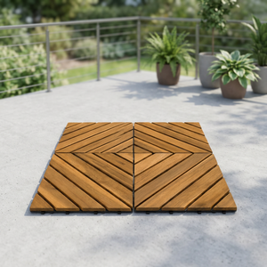 Carreaux de sol extérieurs modernes en bois d'acacia 24 mm 300x300 mm, installation par clipsage, finition mate, pour balcon extérieur - Product Image 1
