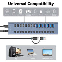 16 Port USB-C Hub 10Gbps Docking Station 8 USB-A/8 USB-C Paduan Aluminium 12V/8A Splitter Bertenaga Listrik Stok Tersedia