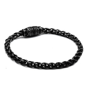 Bracelet chaîne de moto punk style européen et américain Yunnique en acier titane noir, bijoux floraux unisexes - Product Image 4