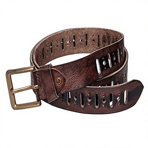 Cinturón Casual Equipro Vintage de Cuero Genuino con Estampado Animal, Impermeable, Transpirable, con Hebilla Cuadrada de Aleación Marrón - Product Image 1